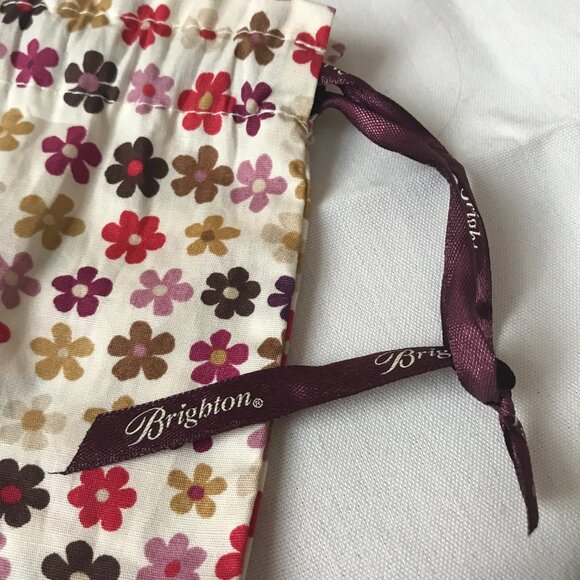 Brighton Ivory w/Colorful Rows of Flowers Jewelry Pouch w/Plum Logo Drawstring - Picture 3 of 5